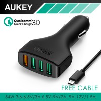 Jual Unik Aukey QC 3.0 Car Charger 4-USB Port (Free Cable) Berkualitas 2017 Murah