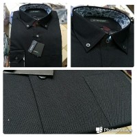 Jual Fashionable kemeja Alisan Hitam doby miring panjang Slim fit Murah