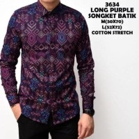 Jual Kemeja Pria - Kemeja Batik Songket Pria Purple Panjang Slimfit Kerja Murah