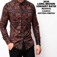 Jual Kemeja Pria - Kemeja Batik Songket Brown Panjang Kerja Kantor Slimfit Murah