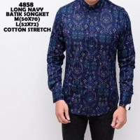 Jual Kemeja Pria - Kemeja Batik Songket Navy Panjang Kerja Kantor Slimfit Murah