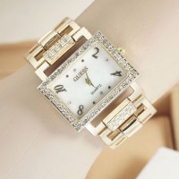 Jual Jam Tangan Wanita / Cewek Murah Guess Grovy Rantai Gold Murah Murah