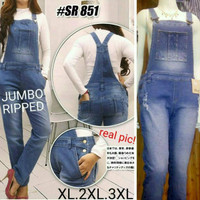Jual Overall jumbo XL XXL XXXL ripped sobek kecil jeans werpak tanpa inner Murah