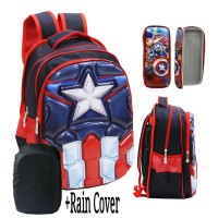 Jual Tas Ransel SD Import Avengers Captain America 6D Timbul RAIN COVER KP Murah