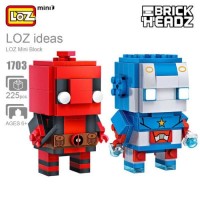 Jual Loz 1703 Mini Brick Headz Superhero Captain America dan Deadpool Murah