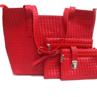 Jual tas pundak wanita 3in1 motif anyam shoulder bag 3in1 bta191 Murah