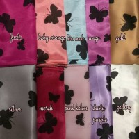 Jual Jilbab Segi Empat Satin Motif Kupu Kupu (Velvet) Murah
