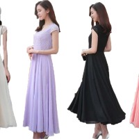 Jual Long Dress Wanita Baju Cewek Korea Import Chiffon Brokat 661 Murah