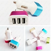 Jual Car Charger 3in1 Port Usb colokan lighter samsung android apple mobil Murah