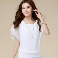 Jual Blus Sifon Korea Wing Blouse Baju Atasan Wanita cewek Cantik Simple Murah