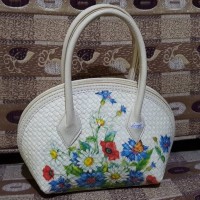 Jual Hand bag anyaman pandan decoupage ukuran kecil Murah