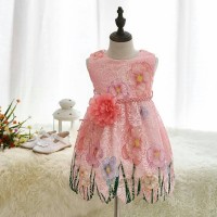 Jual Dress Spring Flower Blossom Rose Peach Pink Free Belt Murah