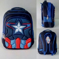 Jual Tas sekolah SD import Body Captain America Biru 6D Timbul 3Resleting Murah