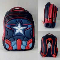 Jual Tas sekolah SD import Body Captain America Merah 6D Timbul 3Resleting Murah