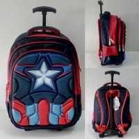 Jual Tas sekolah troli SD import Body Captain America Merah 6D Timbul 3Res Murah