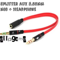 KABEL AUX MERAH MIC+HEADPHONE Jack Audio 1 Female to 2 Male Splitter Y