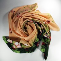 Jual Kerudung Segiempat Motif Choco Peach Blooms / Hijab / Jilbab / Square Murah
