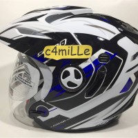 Jual HELM NHK AVIATOR CL 600 WHITE BLUE DOUBLE VISOR HALF FACE Murah