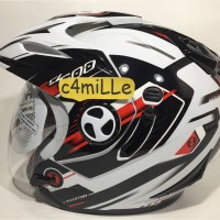 Jual HELM NHK AVIATOR CL 600 WHITE GUN METAL DOUBLE VISOR HALF FACE Murah