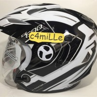 Jual HELM NHK AVIATOR CL 600 WHITE GUN METAL DOUBLE VISOR HALF FACE Murah