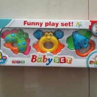 Jual Mainan Gigitan Bayi Baby Rattle Funny Play Set Isi 3 Pcs Murah