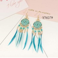 Jual Anting Korea Bohemian feathers beads long earrings Murah