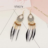 Jual Anting Korea Bohemian feathers beads long earrings Murah
