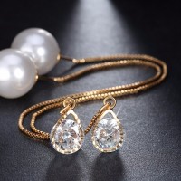 Jual Anting Panjang Tassel Lapis Emas Rantai Mutiara Pearl Berlian - BE026 Murah
