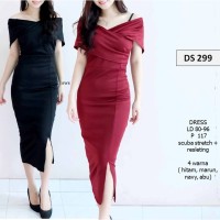 Jual SEDS299 DRESS SABRINA MIDI BODYCON SEPAN ROK BELAH MURAH GROSIR Murah