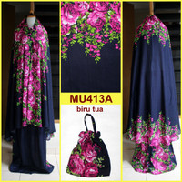 Jual Mukena Bali Semi Jumbo Motif Bunga Mawar - MU413A (Biru Tua) Murah