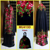 Jual Mukena Bali Semi Jumbo Motif Bunga Mawar - MU413D (Hitami) Murah