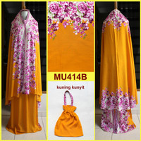 Jual Mukena Bali Semi Jumbo Motif Bunga dan Kupu2 - MU414B (Kuning Kunyit) Murah