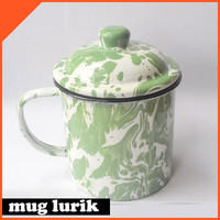 Jual PROMO Mug Gelas Cangkir Jadul Antik Lurik Hijau Putih Bahan Logam Unik Murah