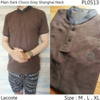 Jual Kaos Polo Pria Fashion Distro Plain Dark Choco Grey Shanghai Neck- 513 Murah