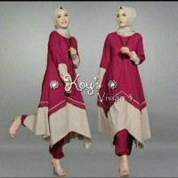 Setelan Muslim Wanita/Hijab Celana Tunik Pashmina 3 in 1 Simple Maroon