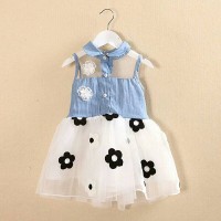 Jual DRESS ANAK PEREMPUAN IMPORT DENIM MIX TUTU MOTIF BUNGA Murah
