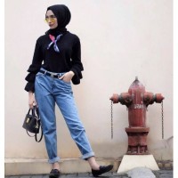 CELANA BOYFRIEND PLAIN JEANS PANTS WANITA KOREA HIJAB FASHION CEWEK