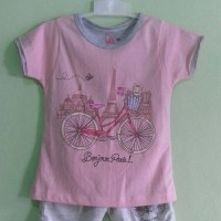 Jual Setelan Kaos Anak Perempuan Bonjour Paris/Kaos Bonjour Paris Murah
