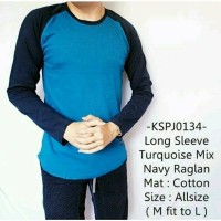 Kaos Casual Lengan Panjang Turqoise Mix Navy Raglan - KSPJ0134