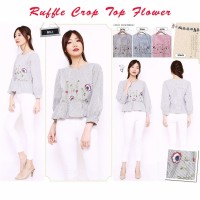 Jual Ruffle Crop Top Flower / Kemeja Wanita / Kemeja Salur Murah