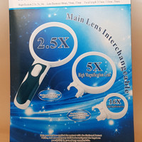 3 lensa kaca pembesar / Magnifier portable ( 2.5x + 6x + 16x ) 2 led