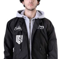 jaket pria parasut hoodie hitam polos keren distro gshp original