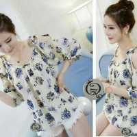 Jual BLOUSE ATASAN WANITA SABRINA MAWAR TWISCONE FIT TO XL Murah