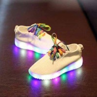 Jual Sepatu Anak Kids shoes Sepatu lampu Led shoes tali Rainbow Putih 31-36 Murah