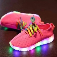 Jual Sepatu Anak Kids shoes Sepatu Lampu LED shoes tali rainbow PINK 26-30 Murah