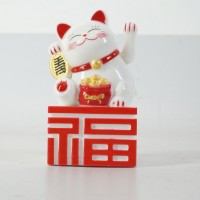 Jual Patung Kucing Fu Maneki Neko 14 Cm Putih Merah Beruntung Lucky Cat Murah