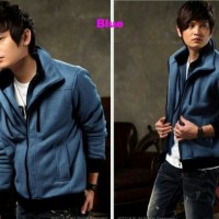 Jual Jaket Double Zipper Blue/Jaket Pria Korea Jepang Keren Murah Murah