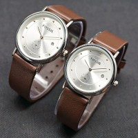 Jam Tangan Pasangan Fossil Couple SK700 Leather Dark Brown Silver