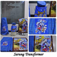 Jual Satu Paket Sarung + Tas + sajadah+ peci Fashion Anak Cowok Biru Kotak Murah