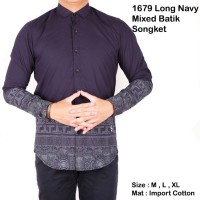 Jual Kemeja Batik Songket Lengan Panjang Navy / Baju Batik Songket Modern Murah